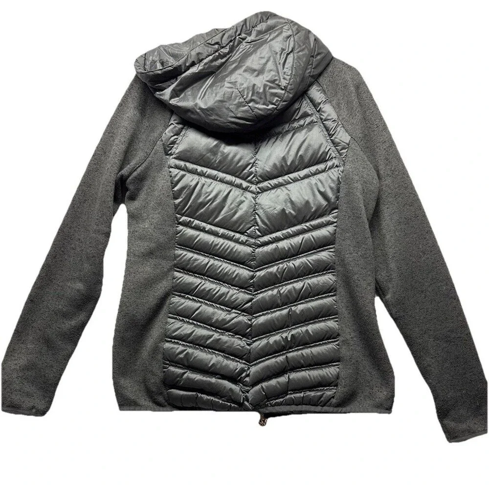 Michael Kors Mixed Media Down Jacket Gray Zip Thumbholes L